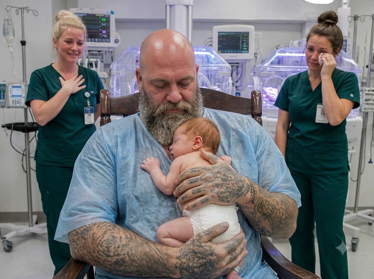 THE BIKER WHO SAT BESIDE THE BABY NOBODY CAME FOR