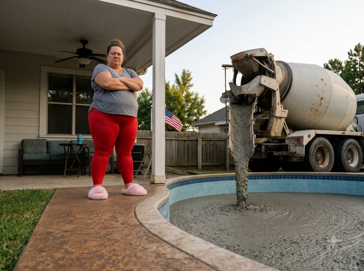 THE POOL SHE FILLED WITH CONCRETE
