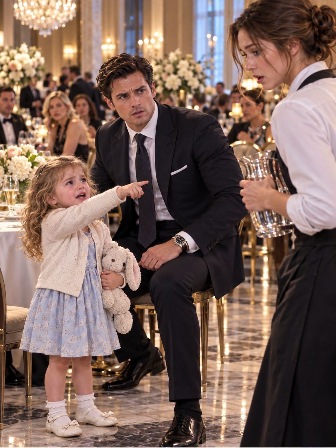 The entire restaurant fell dead silent when my daughter ran across the marble floor and threw her arms around a complete stranger.