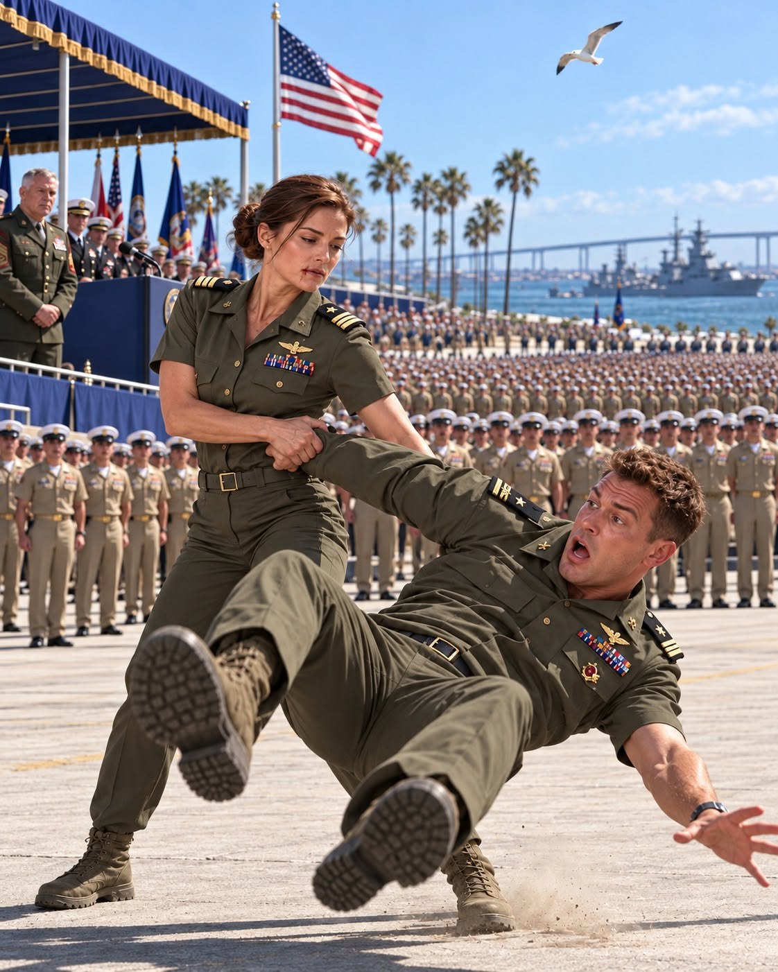 A arrogant Navy Commander slapped a female Captain in front of a thousand service members, completely unaware she was a former classified operative.