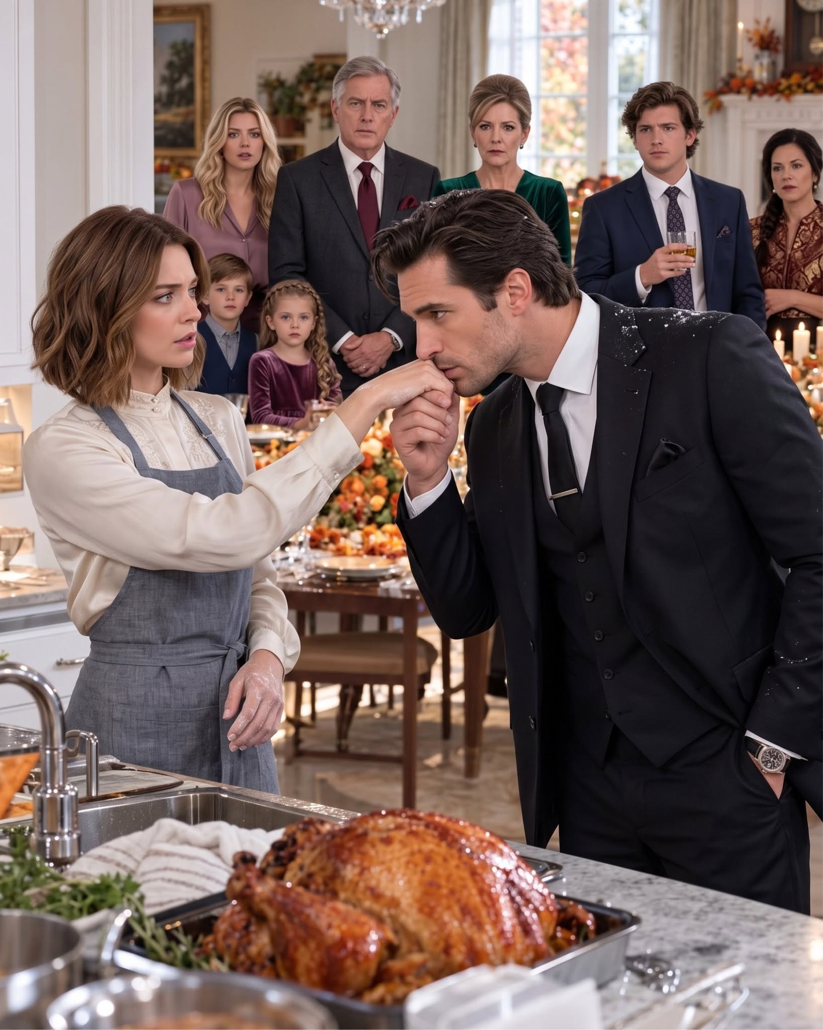 My mother forced me to cook Thanksgiving dinner while the family partied, until a billionaire walked into the kitchen and kissed my hand in front of everyone.