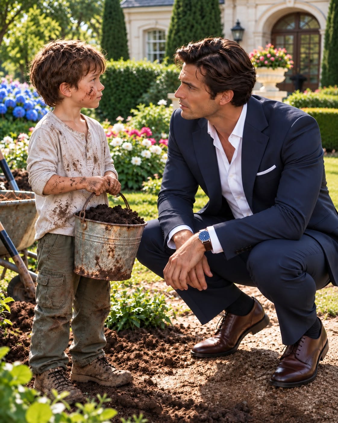 I was a ruthless corporate negotiator, yet eleven words from a starving child in my flower bed left me completely paralyzed.