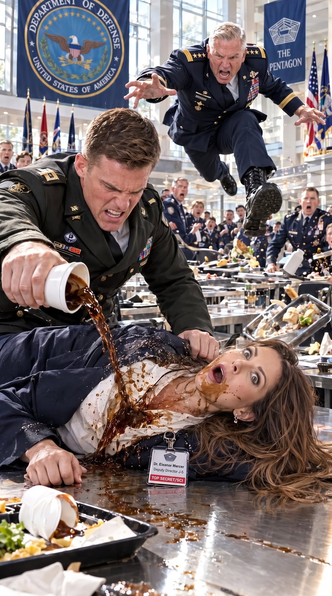 A Marine slammed me into a table and spilled hot coffee over my blazer, completely unaware I was carrying a clearance higher than the four-star admiral behind him.