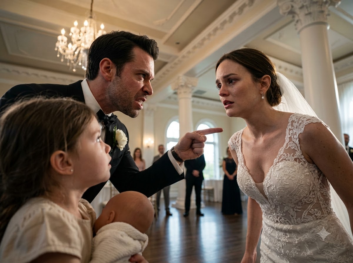 MY WEDDING STOPPED WHEN A LITTLE GIRL RAN IN CARRYING A BABY AND MY FAMILY-CREST NECKLACE—THEN THE PHOTO IN HER BLANKET SAID MY BRIDE HAD TAKEN THE CHILDREN BEFORE