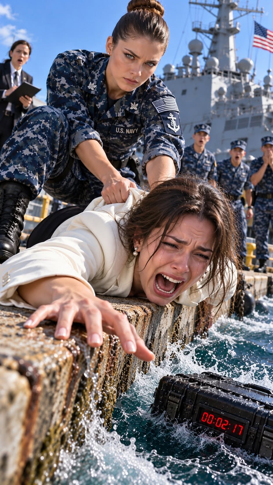 An arrogant woman shoved past her "helpless" sister, oblivious to the fact that she was actually a Navy Commander leading a fleet inspection.