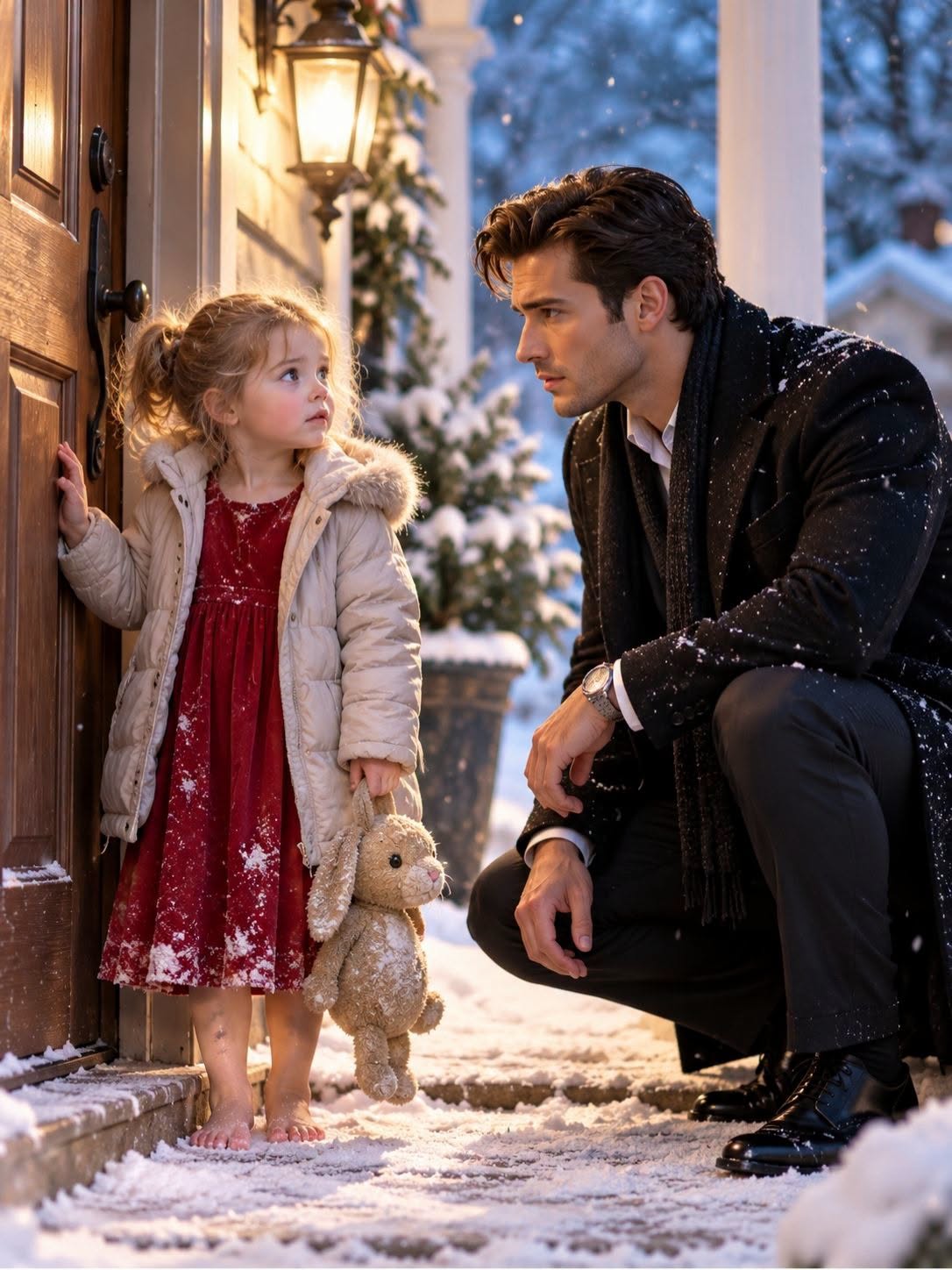 A four-year-old wandered the freezing city streets at night in oversized boots, begging a stranger under a high-rise awning to save her mother.