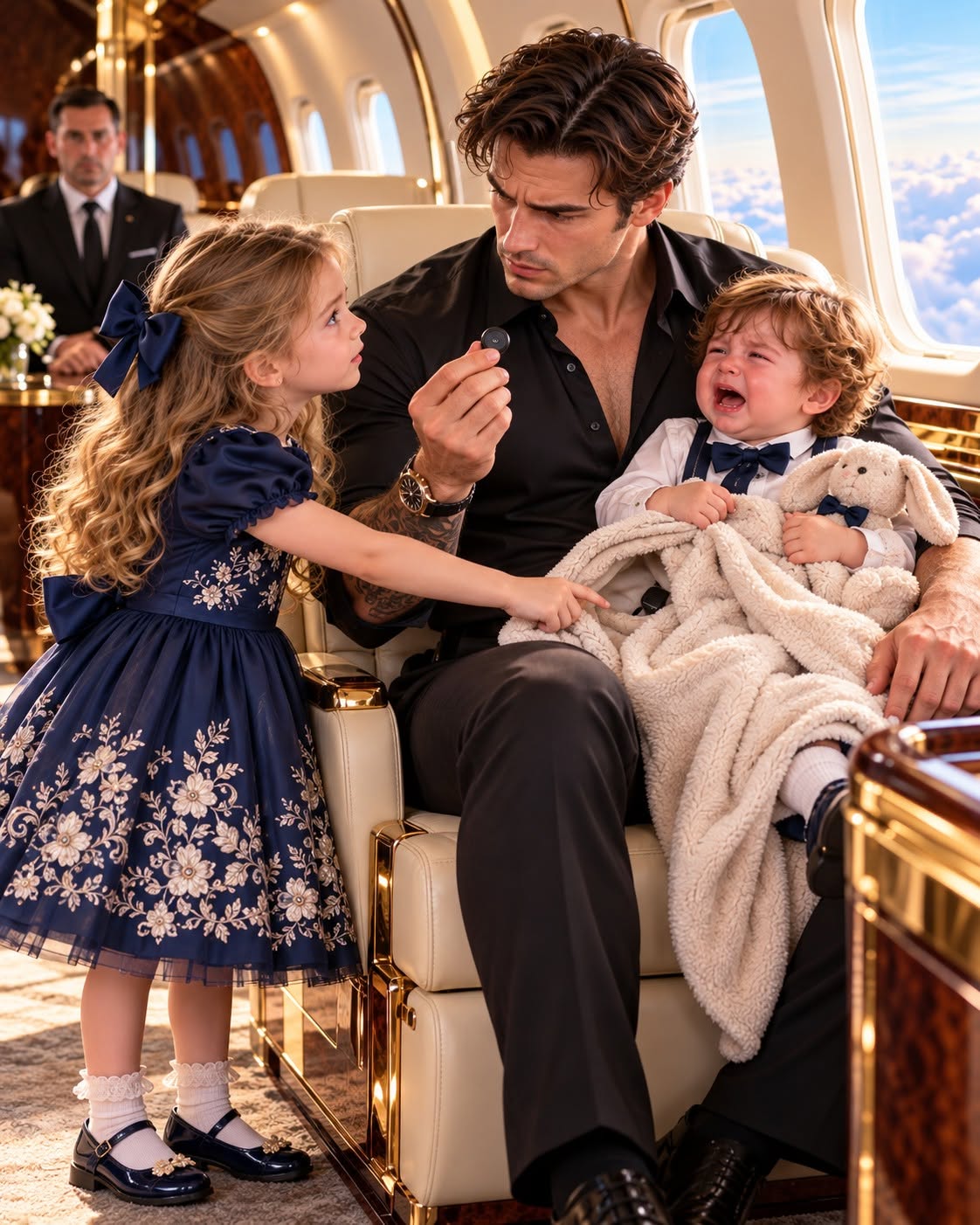 A ten-year-old girl stepped into first class to stop a mafia boss's baby from crying, only to discover a dangerous tracking device hidden under his blanket.