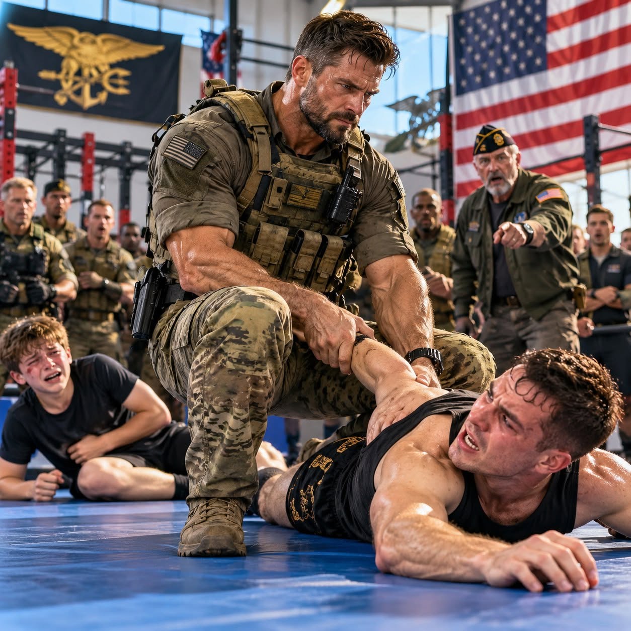 A five-time state champion kicked a thirteen-year-old in the ribs, completely unaware the boy's quiet father was a former Tier 1 Navy SEAL.