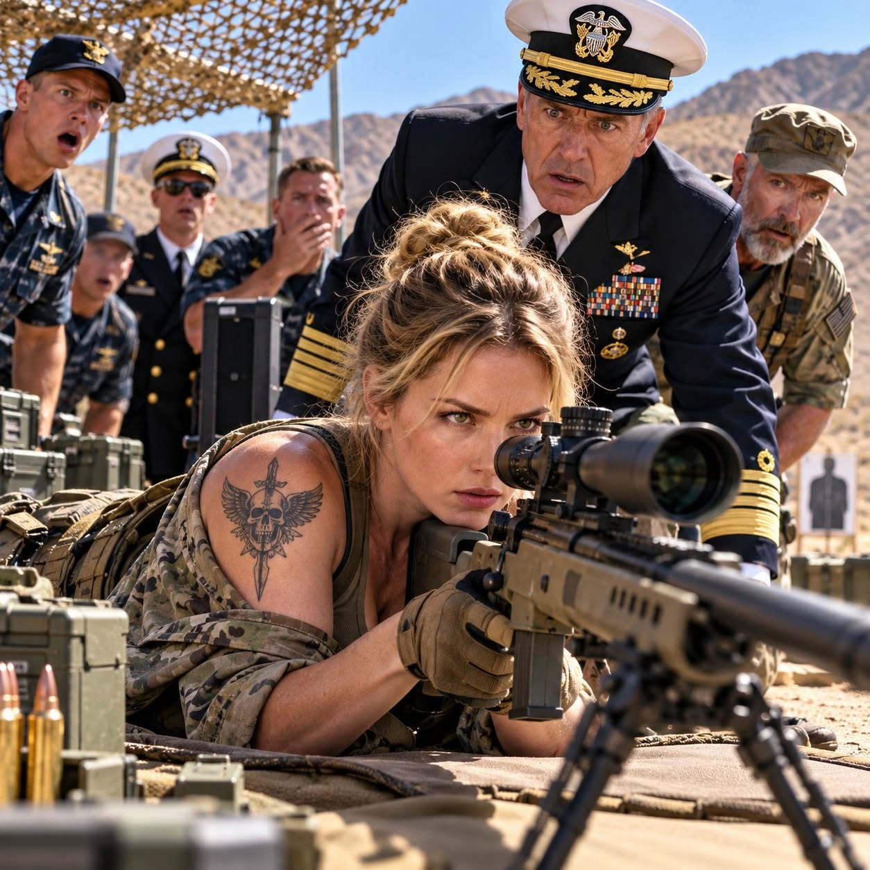 An admiral laughed when he saw a plain-uniformed woman cleaning a sniper rifle, right up until her sleeve slipped and revealed her lethal history.