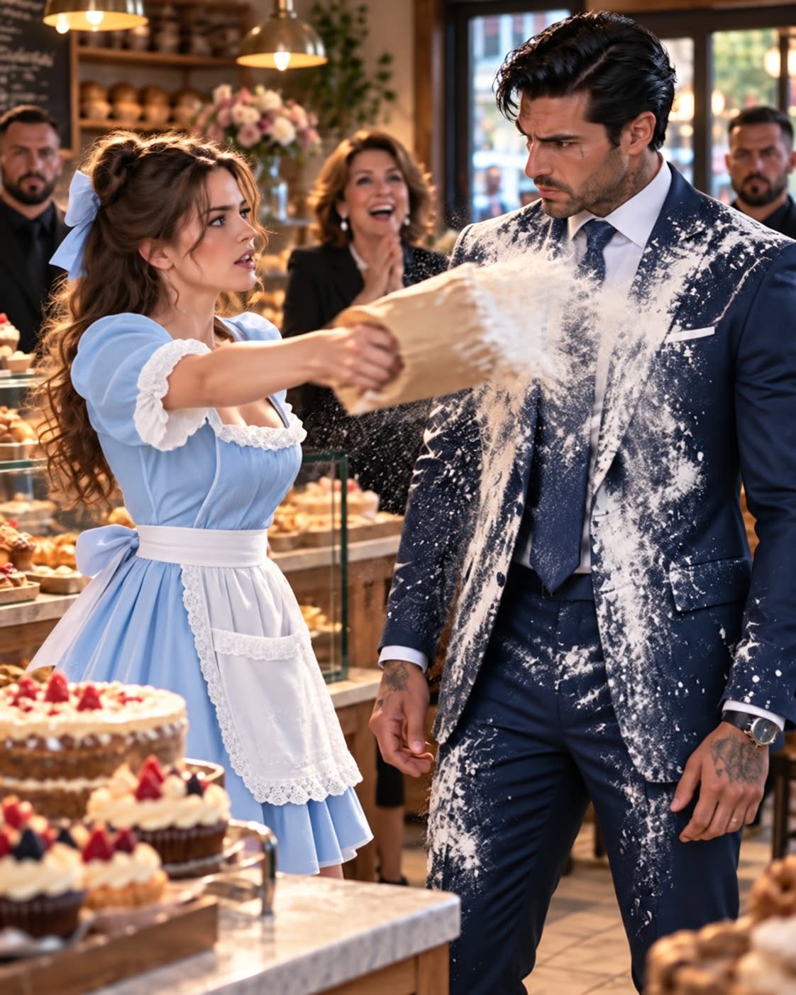 A billionaire mob chief tried to buy a bakery’s entire display case to skip the line, only to get flour thrown in his face by the owner.