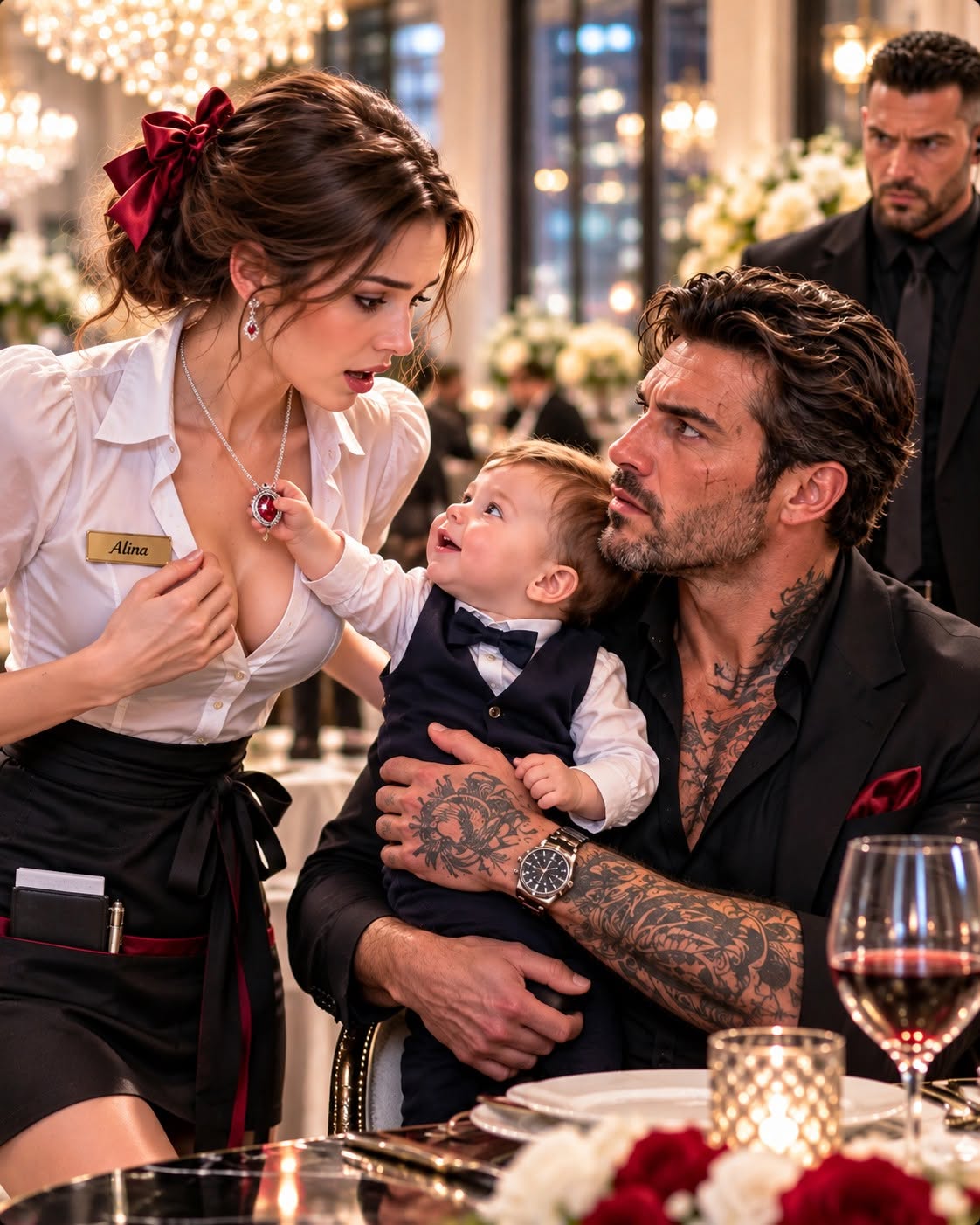 A mafia kingpin's one-year-old son grabbed the silver pendant hidden beneath my waitress uniform, exposing a twenty-five-year-old secret that made armed bodyguards freeze.