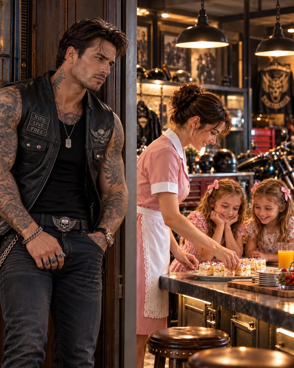 A feared biker boss pretended to leave town, only to sneak back into his own mansion and spy on his daughters' nanny.