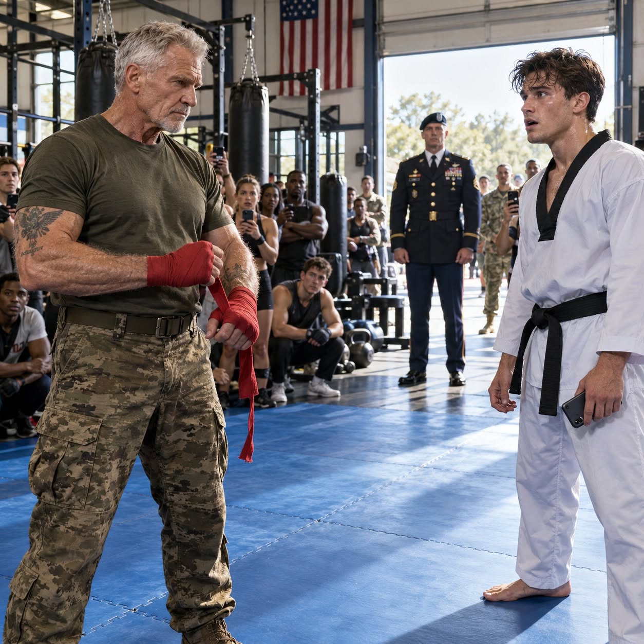 A cocky black belt filmed himself mocking a sixty-three-year-old's gray hair, completely oblivious to the military elite combat tattoo on the old man's arm.