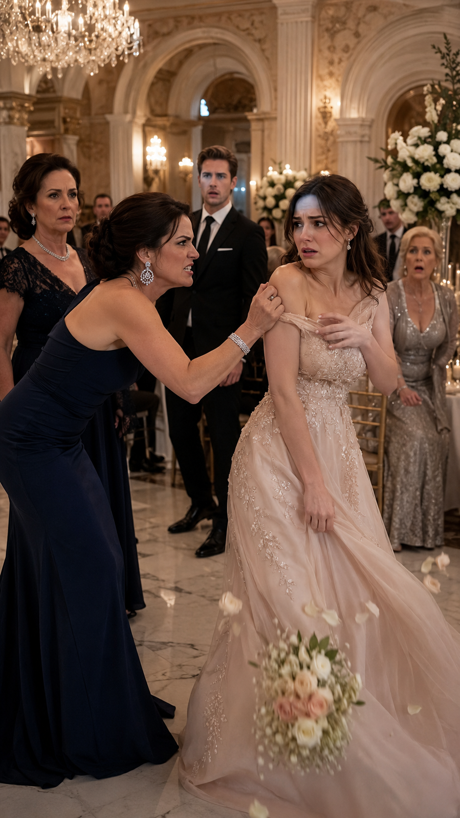 “She tore her sister’s dress at the engagement party… then the groom froze when he saw the scar.”