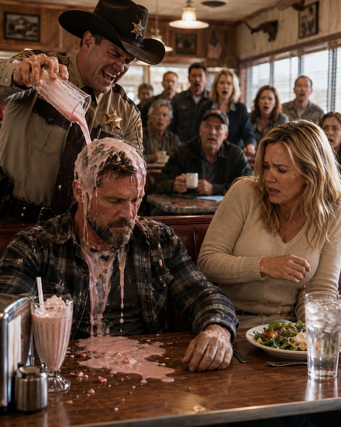 THE SHERIFF DUMPED A STRAWBERRY MILKSHAKE ON A RETIRED NAVY SEAL—THEN ONE PHONE CALL SILENCED THE ENTIRE DINER
