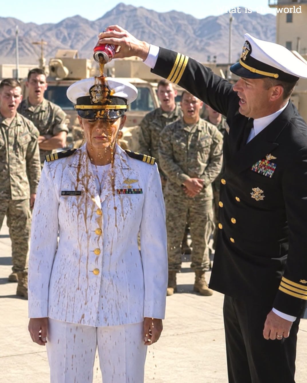 HE POURED A CAN OF COKE OVER A NAVY LIEUTENANT IN FRONT OF THIRTY SOLDIERS... THEN THE COMMAND VEHICLE ARRIVED