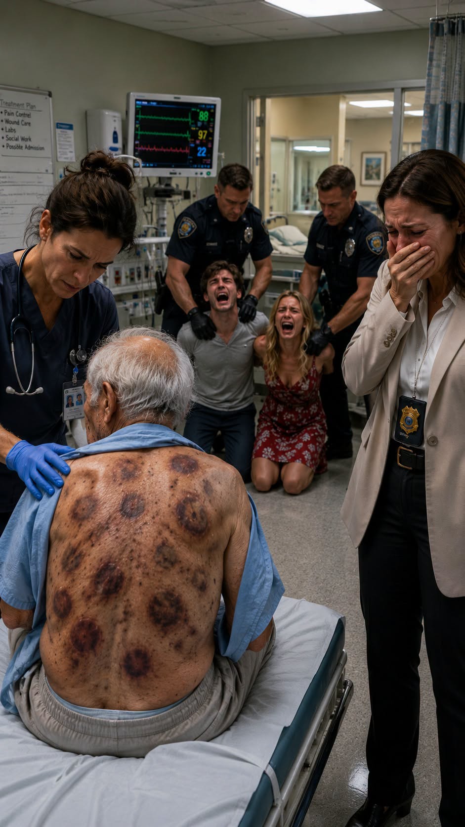 I Found My Elderly Father Trembling in a Police Interview Room — Then His Cardigan Slipped and Revealed What My Brother’s Wife Had Been Hiding for Months