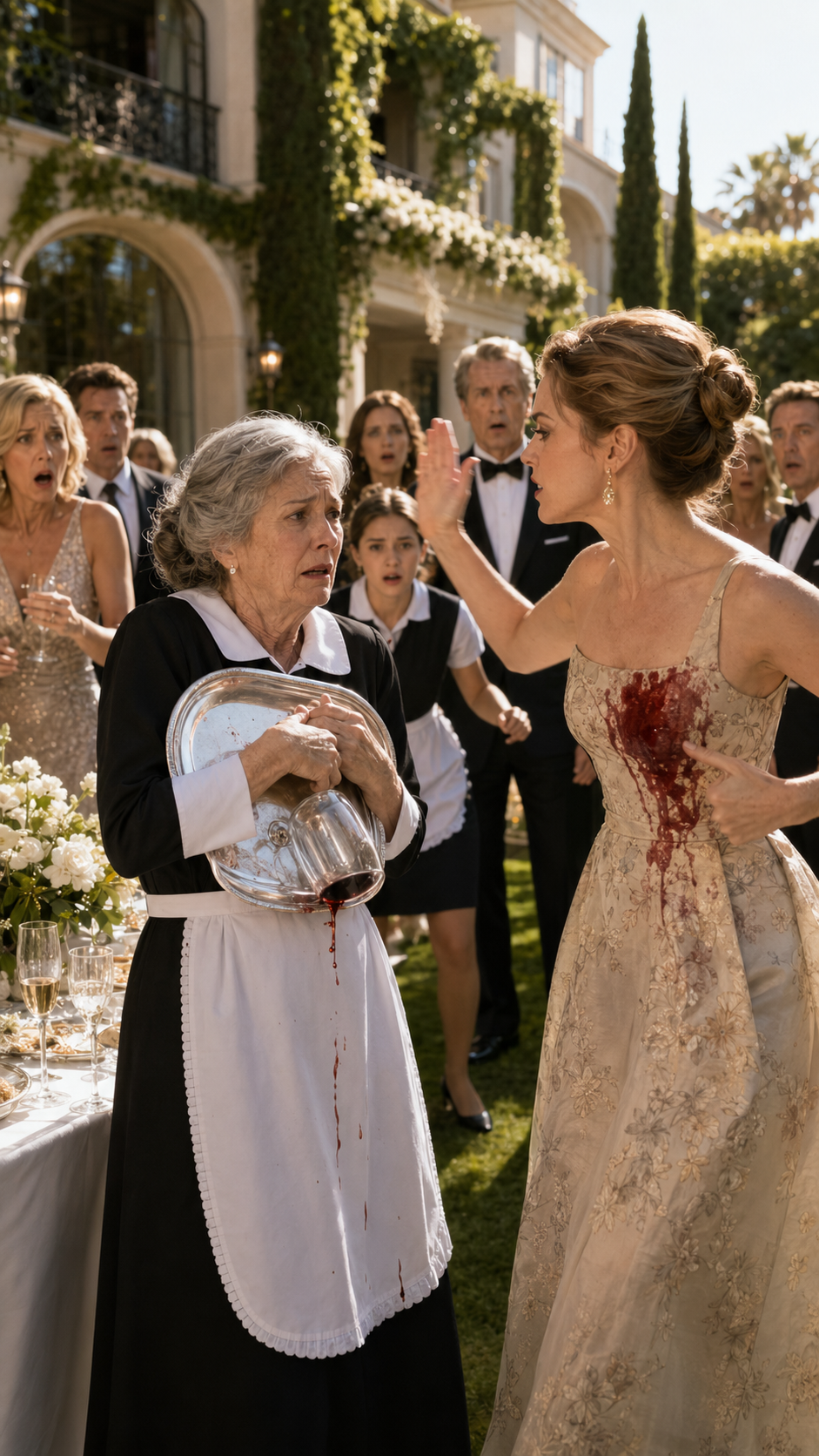 The Rich Girl Slapped the Old Housemaid at the Garden Party — Then the Helper Girl Said, “She’s My Mother”