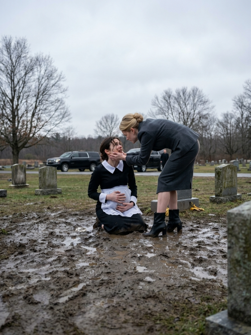 The Senator’s Daughter Slapped the Pregnant Maid at Her Mother’s Grave — Then the Man in Black Said the Child Was His