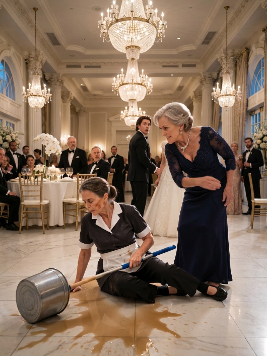 His Mother Slapped the Cleaning Woman at the Wedding — Then the Groom Dropped to His Knees and Called Her Madam Chairwoman
