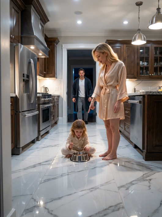 He Found His Daughter Eating Beside a Dog Bowl — Then the Kitchen Camera Destroyed His Fiancée