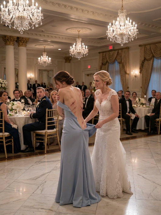 The Bride Slapped Her Scarred Sister and Tore Open Her Dress — Then a Navy Admiral Saw the Scars and Asked One Terrifying Question