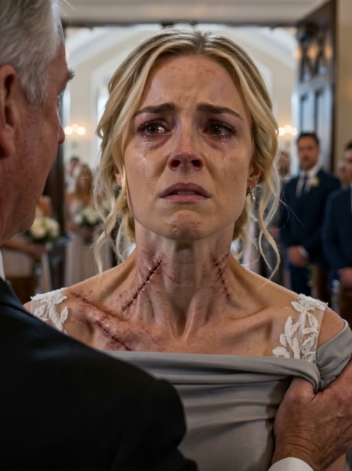 Her Father Forced a Shawl Over Her Burn Scars at Her Wedding — Then a Navy Admiral Raised the Folder That Made Him Go Pale