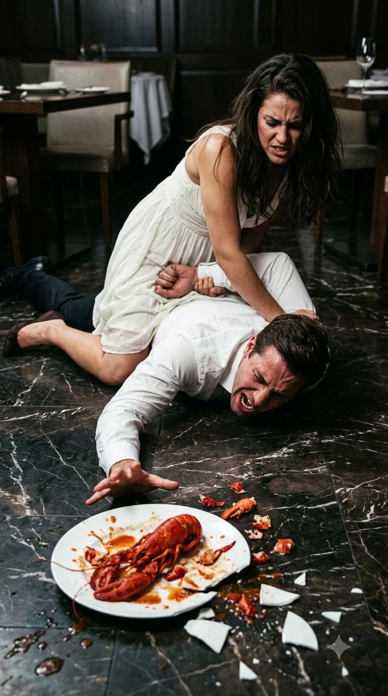 MY HUSBAND FLIPPED THE DINNER TABLE AND CAME AT ME WITH HIS HAND RAISED—THEN HE SAW THE RED LIGHT BLINKING UNDER THE CABINET