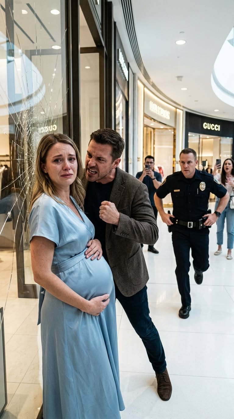 MY HUSBAND SHOVED ME INTO A GLASS DISPLAY WHILE I WAS SEVEN MONTHS PREGNANT—THEN THE OFFICER LOOKED AT MY WRIST AND EVERYTHING CHANGED