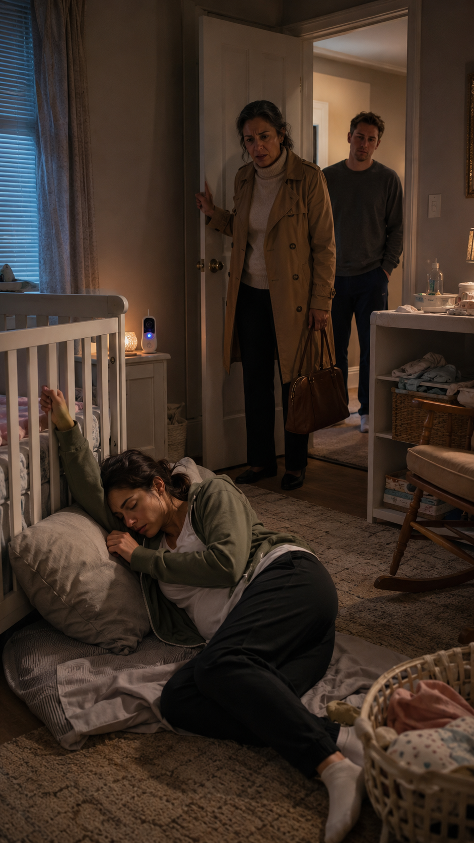 “He said his wife did nothing all day… then her mother found her asleep on the nursery floor with one hand still on the crib.”