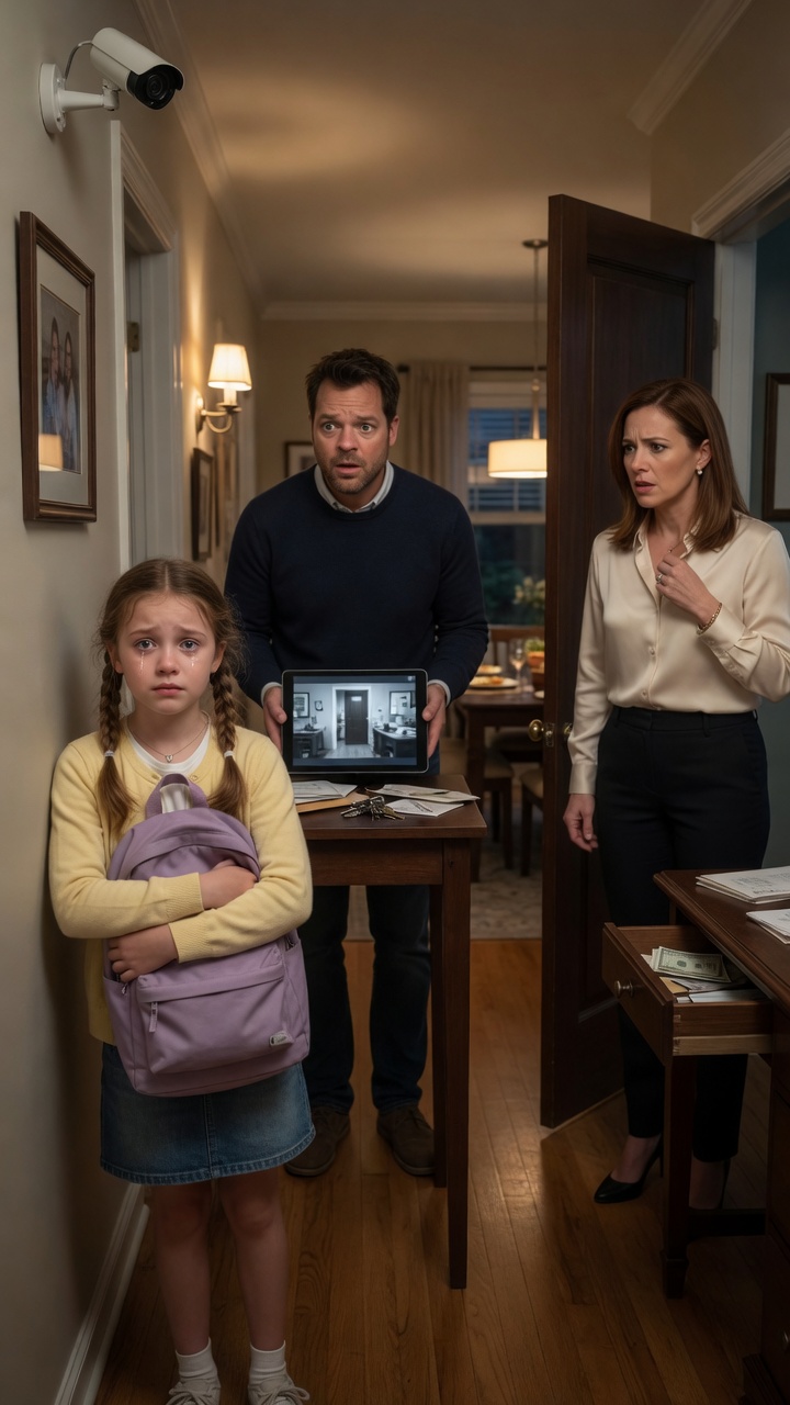 "The stepmother accused her little stepdaughter of stealing cash from her father’s desk… until the hallway camera showed who really opened the drawer".