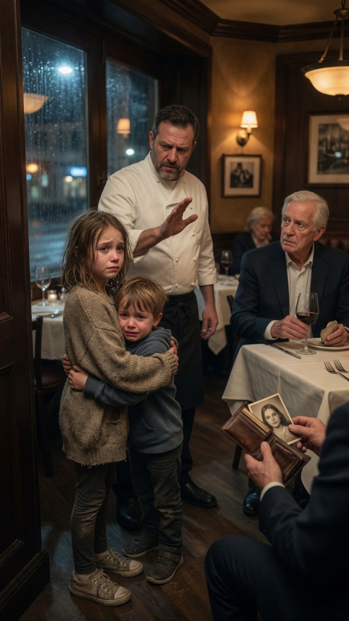 "The chef threw two starving children out for asking for food… until an elderly regular saw the little girl’s face, pulled a faded photo from his wallet, and whispered, “What was your mother’s name?”