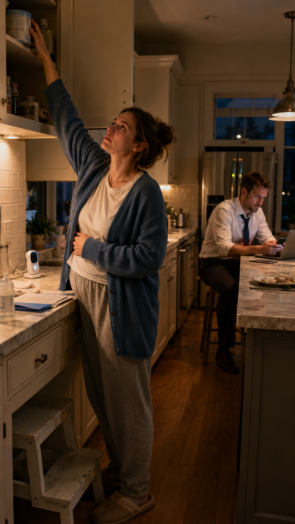 "His wife couldn't reach something high up on her own and asked her husband for help, but he called her a nuisance... later he realized how inconsiderate he had been towards his wife all this time".