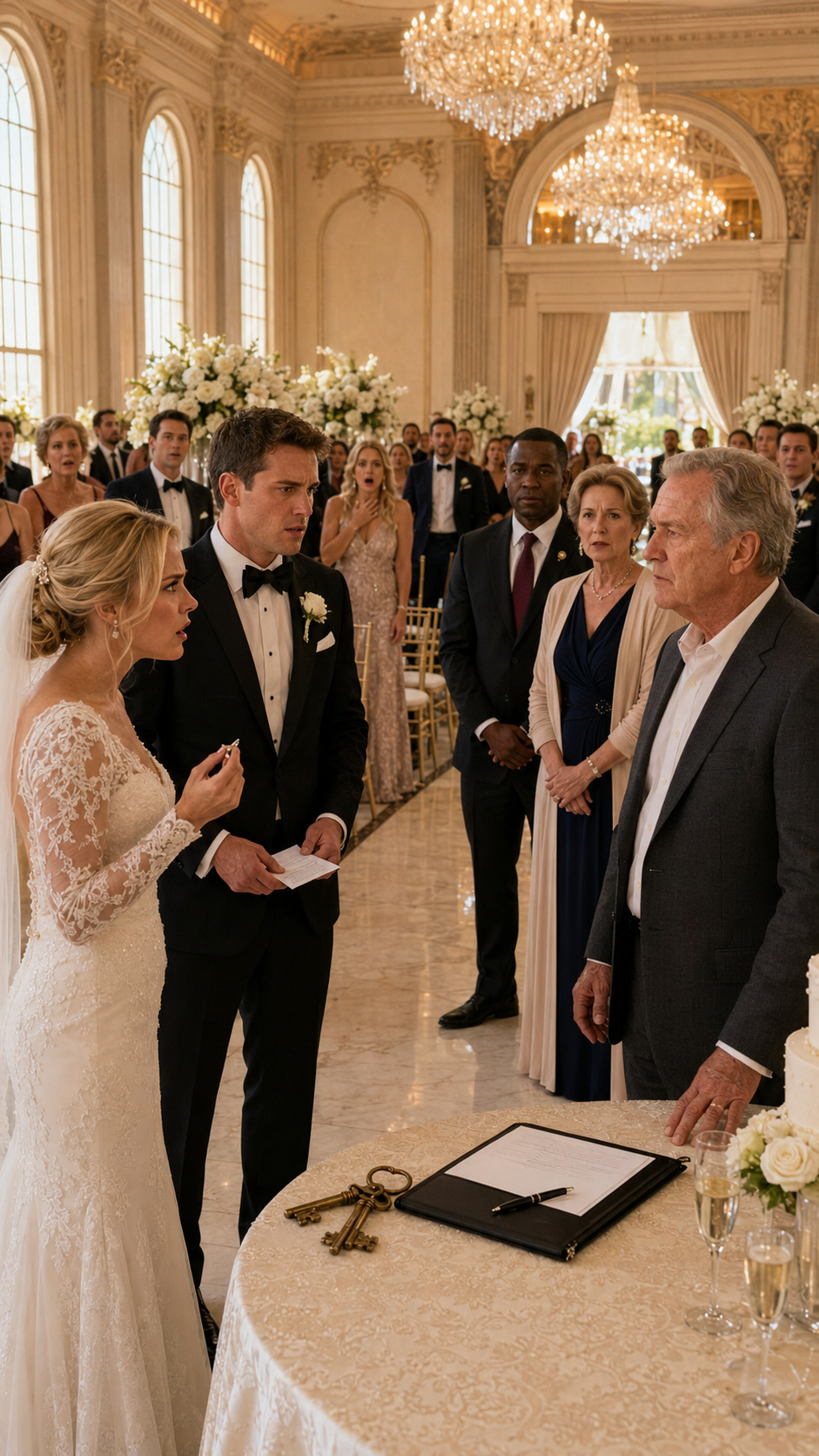 "The bride called off the wedding because she thought the groom’s family was poor… then his father placed the venue keys on the table and quietly said, “We own the place you’re standing in.”