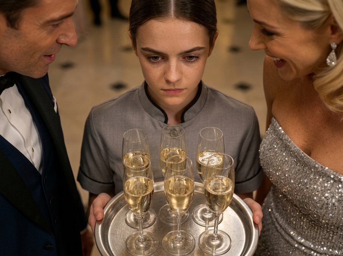 "They laughed at the waitress holding champagne… until she came back in a red gown and the whole ballroom stood up".