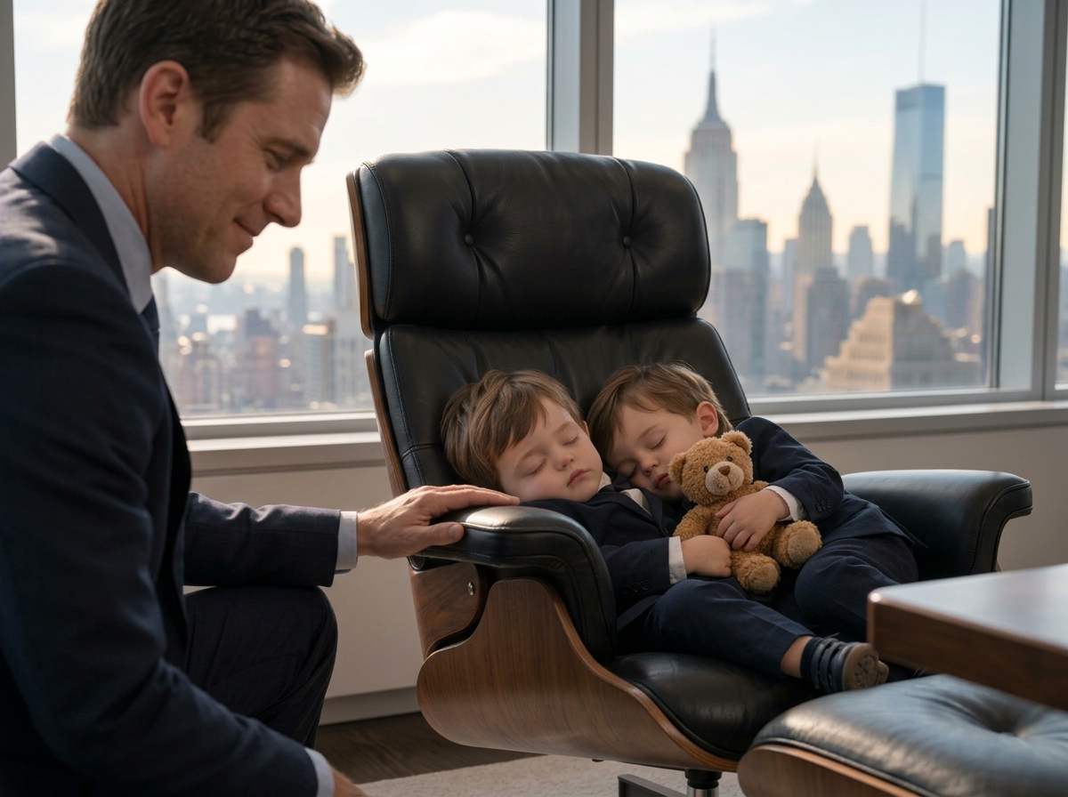 "The millionaire CEO walked into his office expecting another ordinary morning… and found twin boys asleep in his chair waiting for him".