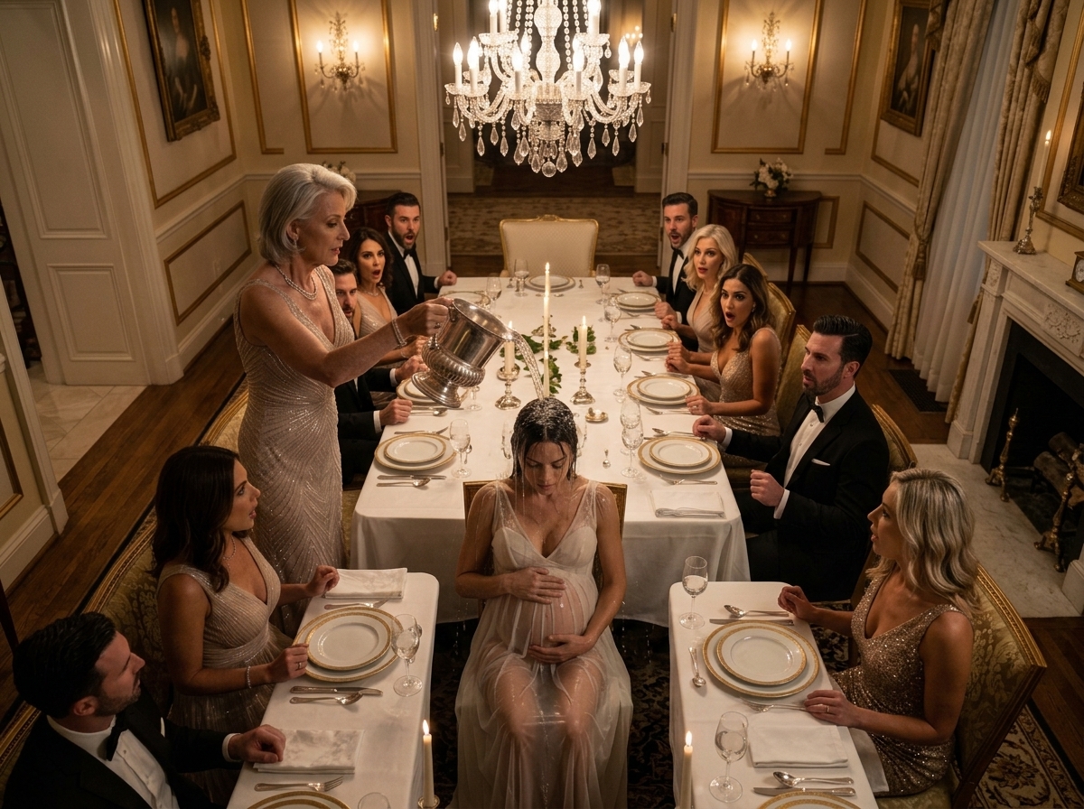 "My ex-husband’s family dumped dirty ice water over me at dinner because they thought I was a poor pregnant burden, but ten minutes after I whispered “Protocol 7,” they learned I owned the company that paid every one of them"