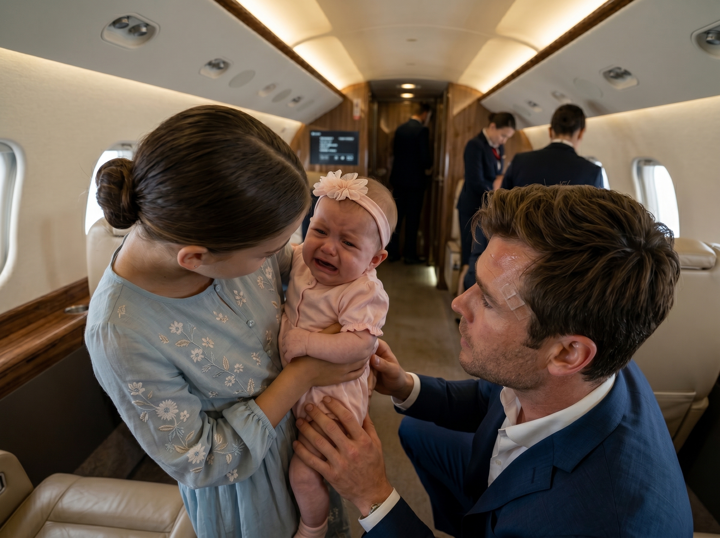 "On a flight filled with people annoyed by the baby's cries, no one expected that the little girl in the blue dress would be the only one to bring about a moment of silence."