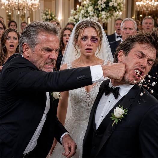 On my wedding day, my father was stunned when he saw the bruises on my face. “My dear daughter… who did this to you?” he asked, his voice trembling. My fiancé just laughed. “Just teaching her a lesson in our family.” The atmosphere froze. Then my father turned back, cold as steel. “This wedding is over,” and so is your family.
