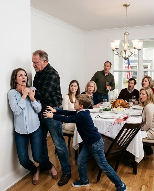 My parents turned Thanksgiving into a public attack because I refused to cover my sister Natalie’s $5,000 luxury rent. My father grabbed me by the throat, kicked my eight-year-old son when he tried to save me, my mother slapped my daughter, and the same relatives who called us ‘family’ sat there laughing while my children learned exactly how cruel blood can be.