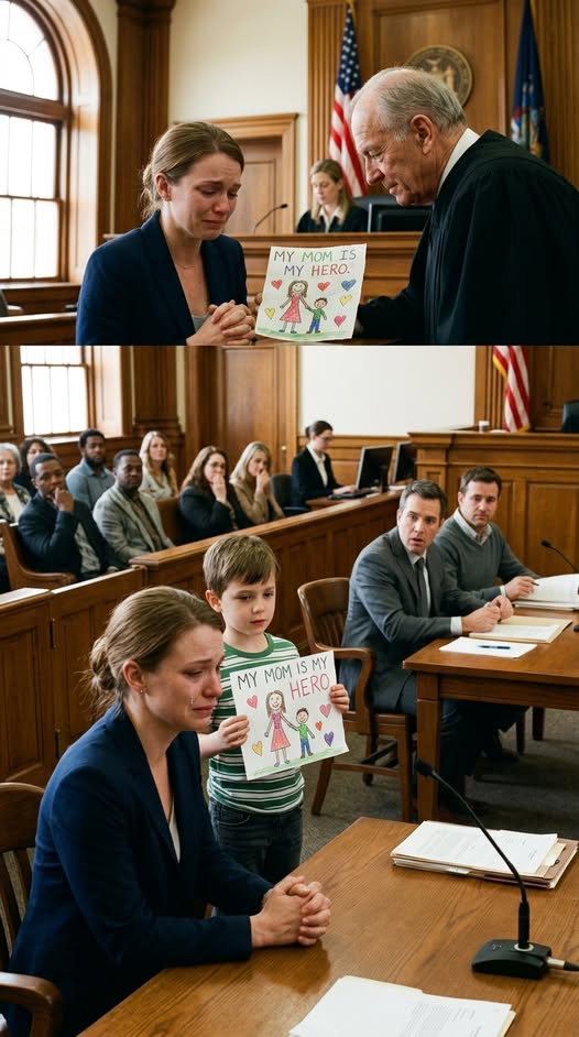At the custody hearing, my ex-husband’s attorney pointed at my son’s clothes and said, “She can’t even afford clean clothes for her kid.” Judge Elwood nodded, and for a moment, I felt the room turn against me. I stayed silent because I was afraid anything I said would sound like desperation. Then Crew rose from the bench, held the front of his gray T-shirt, and said, “My mom worked all night to buy this. I wrote something inside it.” What the judge read next changed the entire courtroom.