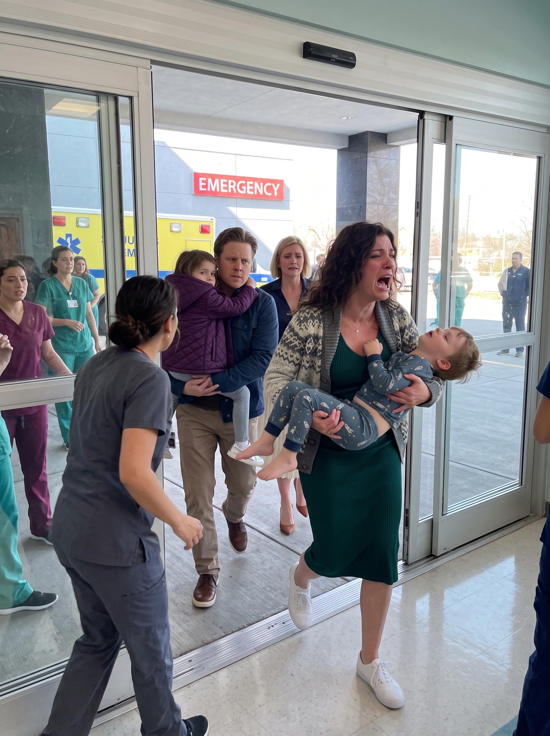 My husband carried his mistress’s daughter into the ER ahead of our own son, even while our little boy shook with fever and convulsed in my arms. He made certain the other child was treated first. The following day, he returned, pleading with our son to forgive him, but the doctor blocked his path and said, “You came too late.”