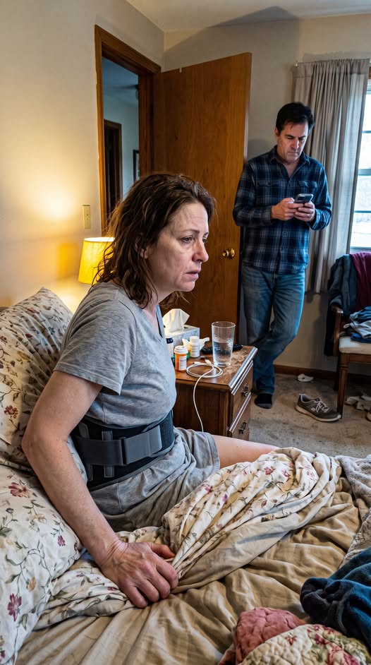 “Nobody is postponing anything—just do as I say,” my husband said without looking up from his phone, five days after spine surgery left me in a brace and unable to stand for more than fifteen minutes. He still expected me to prepare our home for twelve of his relatives for two weeks. I stopped pleading—and before Saturday, I quietly opened one old document and made three calls.