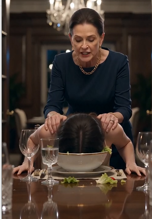 "She came to dinner wearing satin — and left the table with salad on her face while her husband laughed."