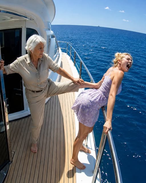 After my boyfriend’s mother pushed me off their luxury yacht, she laughed like she had finally put me in my place—but seconds later, she discovered who I really was, slipped in panic, and fell into the ocean too just as security walked onto the deck.