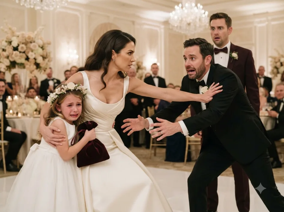At my wedding, my 5-year-old daughter ran out of the groom’s suite clutching a velvet pouch and whispered, “Mommy… they put your name on it.” When I opened it, my brother dropped his glass.