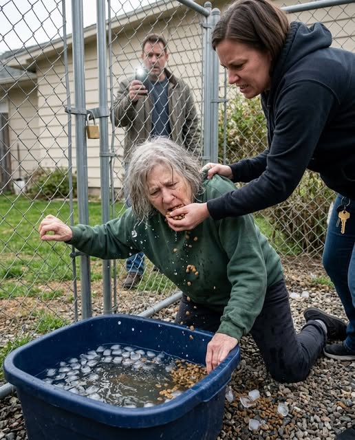 I woke to my own daughter hauling me outside by the arm. She locked the dog run gate, filled a deep plastic tub with ice water, and pushed my face under while forcing dog food between my teeth. She slapped me every time I tried to breathe. The sudden flash of a phone camera from the fence line made her release me.