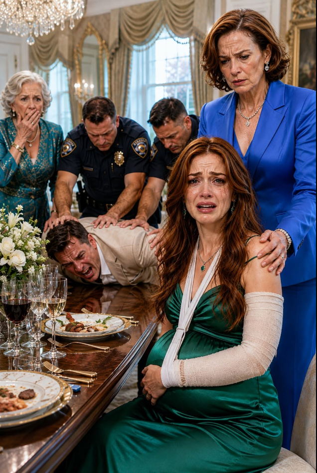 I walked into my pregnant daughter’s elegant dinner party and found her serving her husband’s VIP guests with one arm trapped in a sling—while he laughed openly about being the reason she was hurt. He thought I was just his quiet, harmless mother-in-law, but he had no idea I controlled enough votes inside his company to destroy the promotion he was bragging about before the night was over.