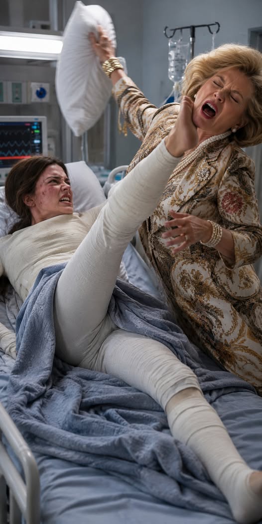 I was trapped in a full-body cast, recovering from a suspicious balcony fall that nearly snapped my spine. My mother-in-law leaned over my hospital bed, viciously pinching my bruised cheek, and held a pillow over my face. "You should have died in the fall, you cheap trash, but I'll finish the job so my son can be free," she whispered maliciously, pressing down hard. I held my breath with terrifying calm, waiting exactly ten seconds before hitting the silent alarm hidden in my palm. The door immediately burst open, revealing not doctors, but the three private investigators who had been monitoring this trap for the past 48 hours.