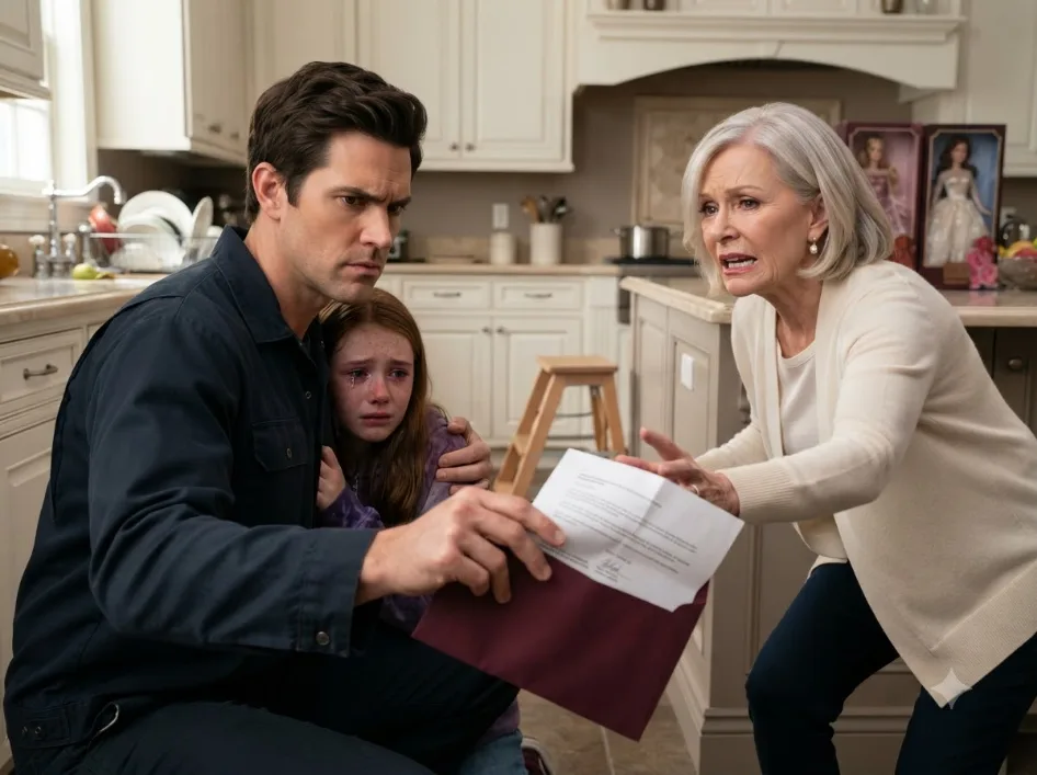 I found my adopted 6-year-old daughter crying over a sink full of dirty dishes while her cousins played with brand-new dolls—then an envelope fell from my mother’s drawer, and the name hidden inside explained why they had been treating my little girl like she didn’t belong.